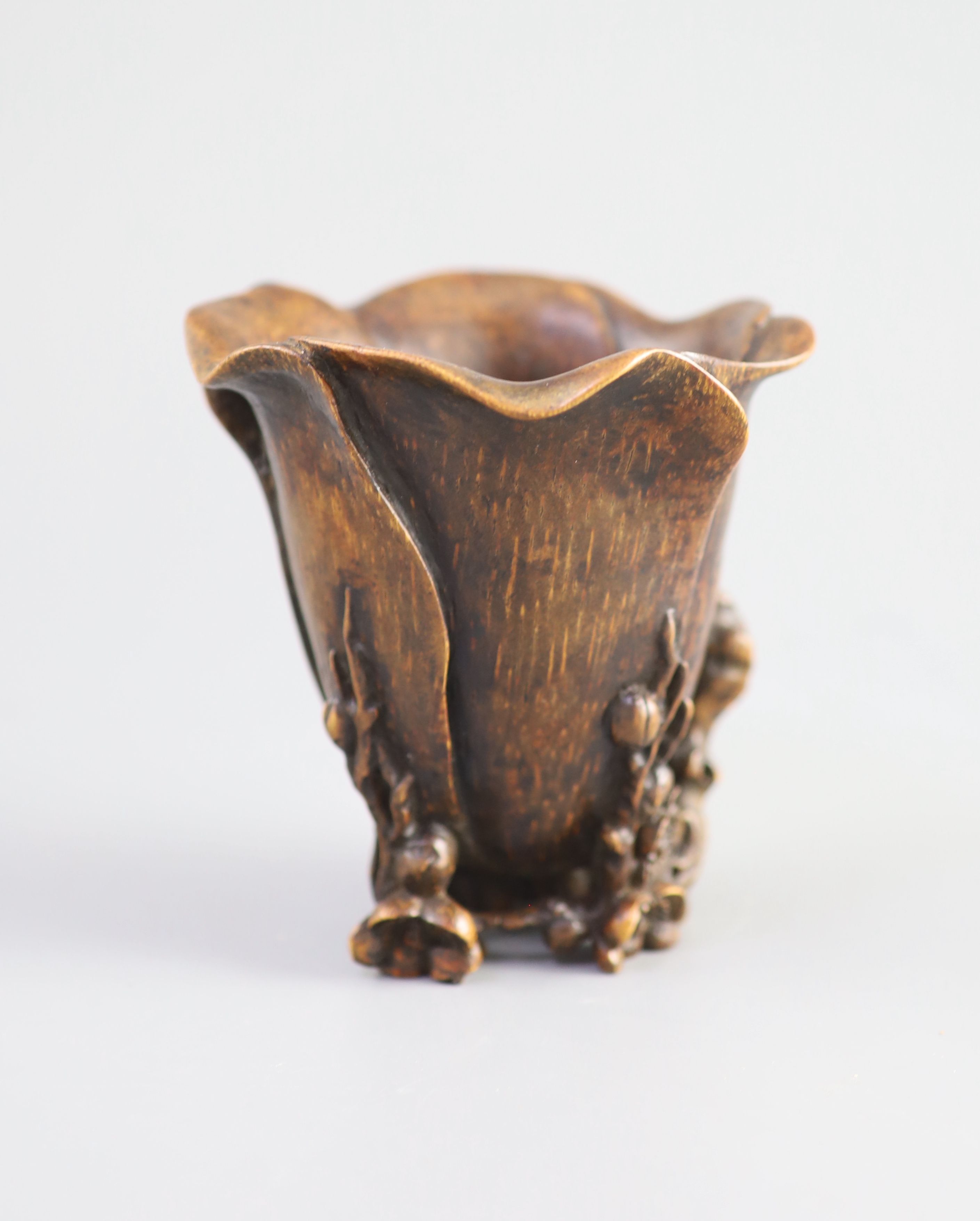 A Chinese bamboo ‘magnolia’ libation cup, 17th/18th century, 11 cm high